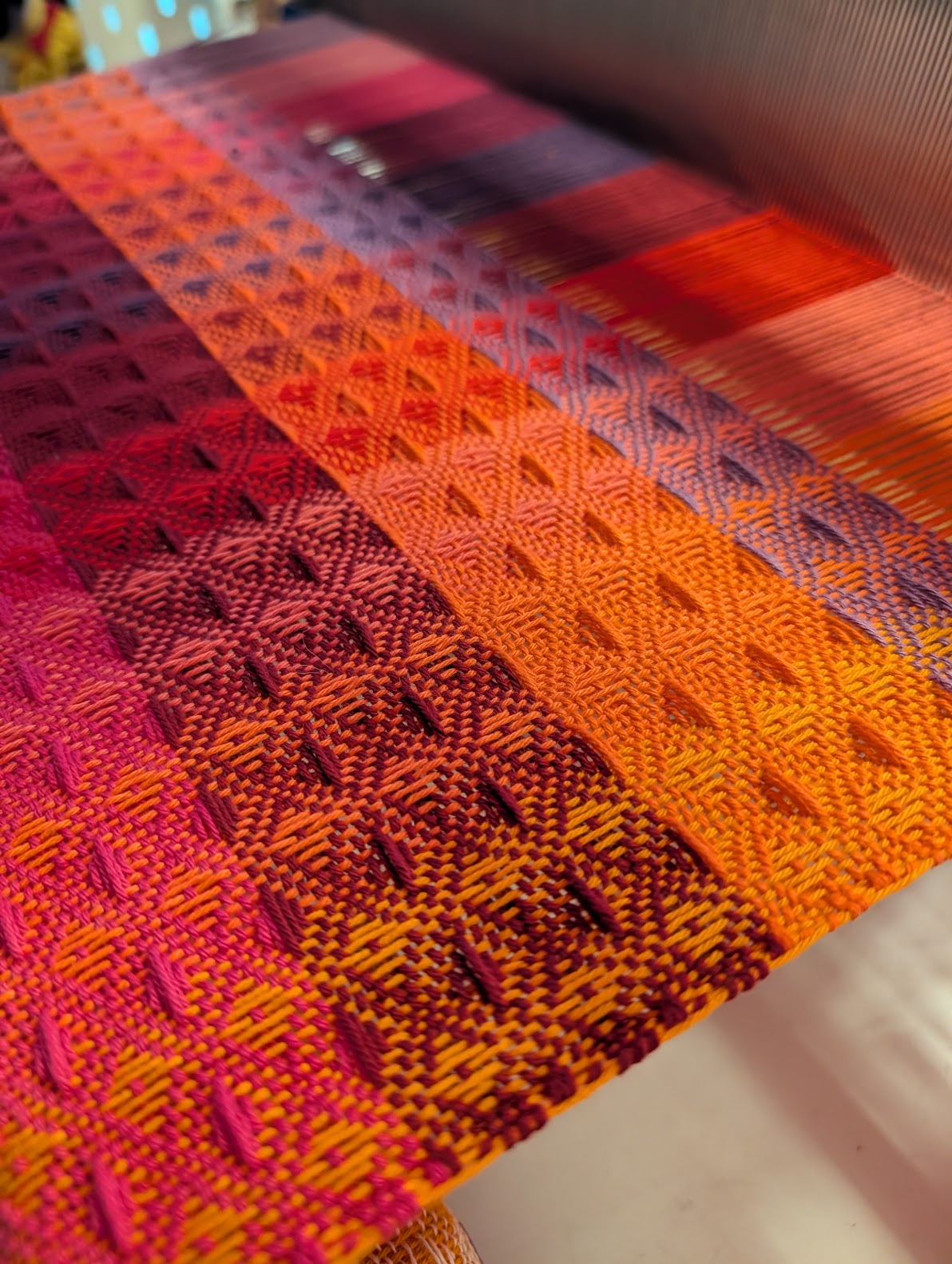 waffle weave in reds and purples